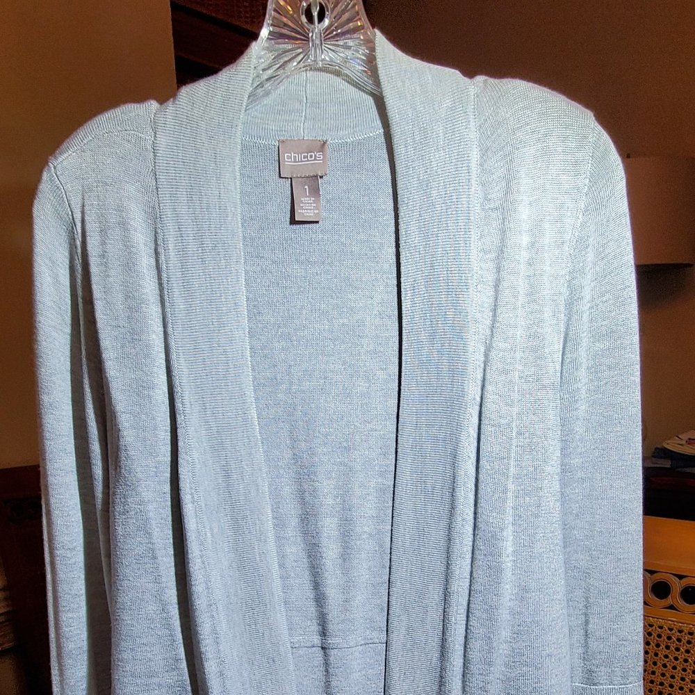 Open Front Sweater/Jacket Chico's Size 1, 3/4 length sleeves, light gray